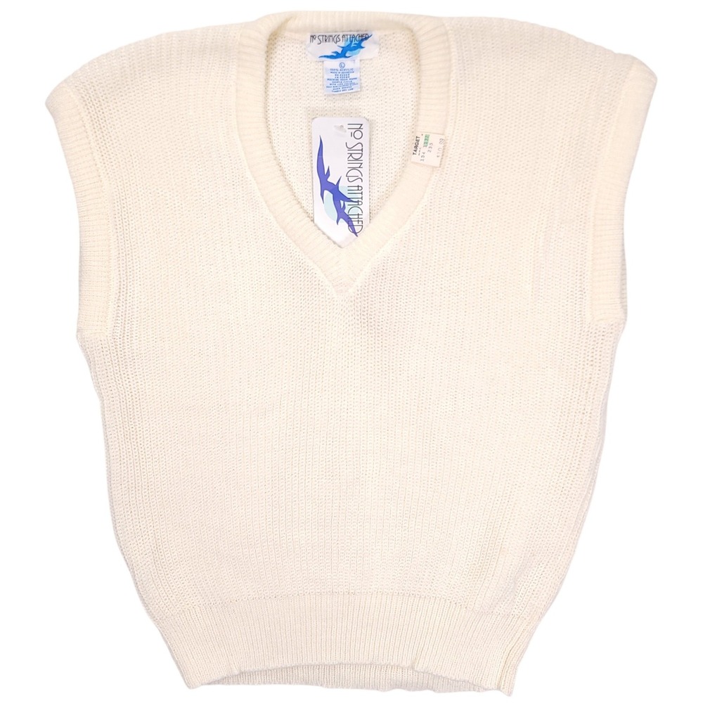 No Strings Attached Vintage Cream White V-Neck Knit Sweater Vest Womens‎ Large